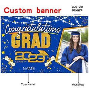 Custom Graduation Party Decorations 2023 - Personalization Large Congrats Grad Banner -Graduation Backdrop Banner Blue(Blue)