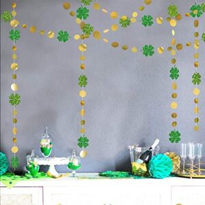 pink forest glitter green shamrock clover garland with gold circle dots hanging streamer for irish st patrick’s day decoration spring baby shower birthday party supplies