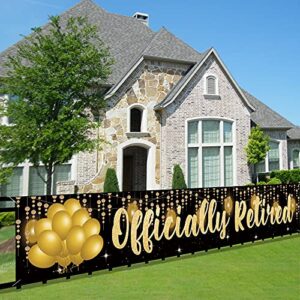 officially retired banner decorations, large happy retirement party décor supplies porch sign for outdoor indoor (9.8×1.6ft)