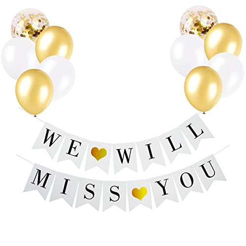 Mannli Elicola We Will Miss You Banner Balloons Bunting for Retirement Farewell Going Away Office Work Party Graduation Decorations