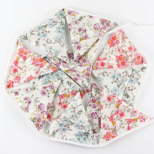 LOVENJOY Floral Fabric Bunting Banner Shabby Chic Tea Party Garland