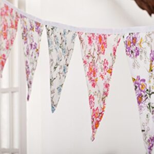 LOVENJOY Floral Fabric Bunting Banner Shabby Chic Tea Party Garland