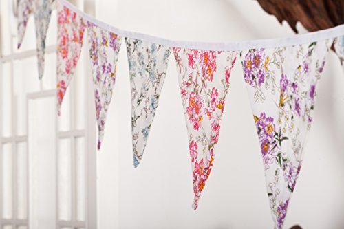 LOVENJOY Floral Fabric Bunting Banner Shabby Chic Tea Party Garland