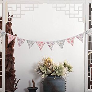 LOVENJOY Floral Fabric Bunting Banner Shabby Chic Tea Party Garland