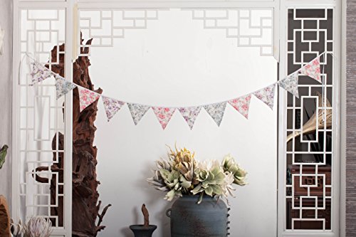 LOVENJOY Floral Fabric Bunting Banner Shabby Chic Tea Party Garland