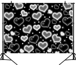capisco black heart photo backdrop early 2000s 90s birthday homies party banner decorations valentine’s day glitter heart 18th 30th women men happy birthday background for photoshoot 7x5ft sco476a
