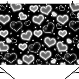 CapiSco Black Heart Photo Backdrop Early 2000s 90s Birthday Homies Party Banner Decorations Valentine's Day Glitter Heart 18th 30th Women Men Happy Birthday Background for Photoshoot 7x5FT SCO476A