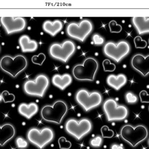 CapiSco Black Heart Photo Backdrop Early 2000s 90s Birthday Homies Party Banner Decorations Valentine's Day Glitter Heart 18th 30th Women Men Happy Birthday Background for Photoshoot 7x5FT SCO476A