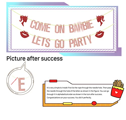Come on Ba*bie Lets Go Party Banner, Bachelorette Party Decorations, Ba*bie Theme Party Banner Decor, Bride To Be, Bridal Shower Party Decorations Rose Gold and Red Glitter