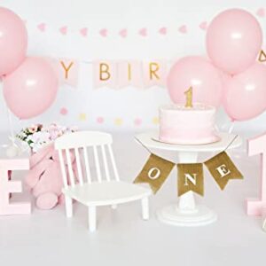 Shimmer Anna Shine First Birthday Banner ONE High Chair for Baby Boy and Girl and Anniversary Party Cake Decorations Burlap (White Print)