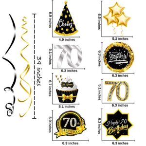 70th Birthday Decoration Ceiling Hanging Swirls(16Pcs) Silver Black and Gold, Happy 70th Birthday Foil Swirl Streamers, 70th Birthday Party Supplies Decorations Photobooth Backdrops