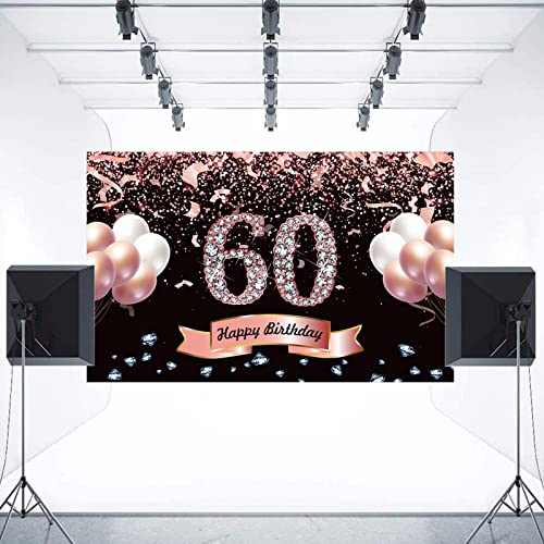 Trgowaul 60th Birthday Decorations for Women - Rose Gold Birthday Backdrop Banner, 60 Year Old Birthday Party Poster Decor, Happy 60th Birthday Party Decoration Photography Background