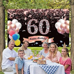 Trgowaul 60th Birthday Decorations for Women - Rose Gold Birthday Backdrop Banner, 60 Year Old Birthday Party Poster Decor, Happy 60th Birthday Party Decoration Photography Background