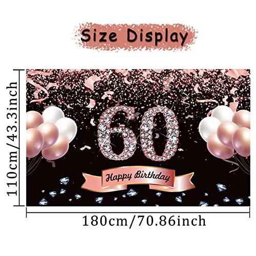 Trgowaul 60th Birthday Decorations for Women - Rose Gold Birthday Backdrop Banner, 60 Year Old Birthday Party Poster Decor, Happy 60th Birthday Party Decoration Photography Background