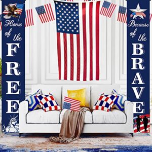 American Flag Patriotic Soldier Porch Sign Banners -“HOME of the FREE” and “Because of the BRAVE”- Hanging Banner for 4th of July Decor/ Independence Day/ Memorial Day/ Veterans Day/ Labor Day