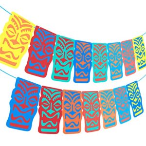15 pcs tiki banner for tropical hawaiian luau party decoration, colorful tiki totem garland hawaiian party decorations tropical luau birthday party supplies
