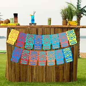 15 PCS Tiki Banner for Tropical Hawaiian Luau Party Decoration, Colorful Tiki Totem Garland Hawaiian Party Decorations Tropical Luau Birthday Party Supplies