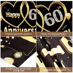 60th Anniversary Banner Backdrop Decorations - Large Happy 60 Year Wedding Anniversary Party Supplies Décor - Black Gold 60 Anniversary Poster Sign for Outdoor Indoor