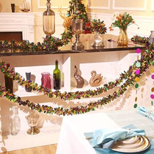 33 Feet Mardi Gras Tinsel Purple Green Gold Metallic Streamers Garland Festooning Garland Glittering Hanging Decoration for Mardi Gras Wedding Birthday Disco Party Decorations Supplies