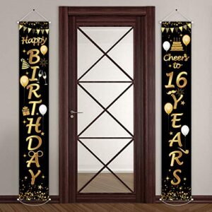 2 pieces birthday party decorations cheers to years banner welcome porch sign for birthday supplies (happy 16th birthday)
