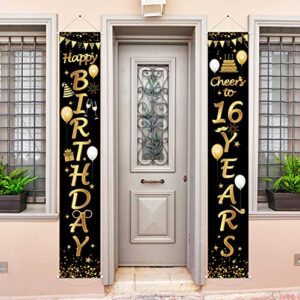 2 Pieces Birthday Party Decorations Cheers to Years Banner Welcome Porch Sign for Birthday Supplies (Happy 16th Birthday)