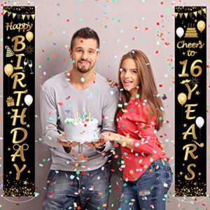 2 Pieces Birthday Party Decorations Cheers to Years Banner Welcome Porch Sign for Birthday Supplies (Happy 16th Birthday)