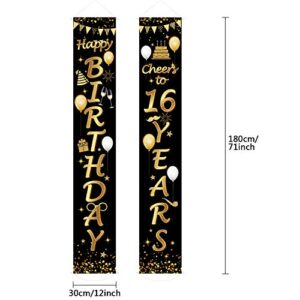 2 Pieces Birthday Party Decorations Cheers to Years Banner Welcome Porch Sign for Birthday Supplies (Happy 16th Birthday)