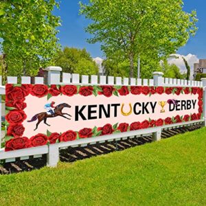 kentucky derby banner horse race party decorations – derby race run for the rose banner outdoor yard sign hanging banner for kentucky derby party indoor decorations