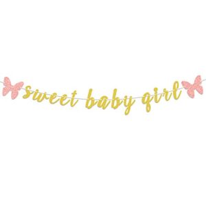 laskyer sweet baby girl gold glitter garland banner with pink butterfly perfect for baby shower baby girl birthday party decorations.