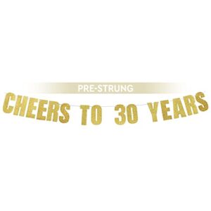 pre-strung cheers to 30 years birthday banner (gold) – dirty 30 birthday decorations for him , 30th birthday decor , 30th anniversary decorations , mens 30th party decorations & supplies – by prazoli