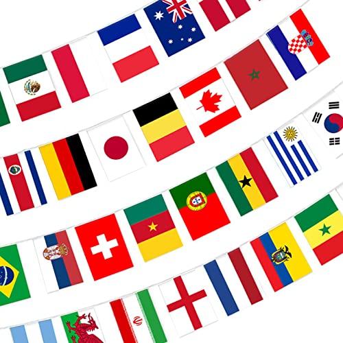 32 Countries International String Flags,Bunting Pennant Banners for World Cup Sports Events,Bar,Party Festival Decorations