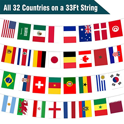 32 Countries International String Flags,Bunting Pennant Banners for World Cup Sports Events,Bar,Party Festival Decorations