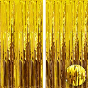 XtraLarge Gold Fringe Curtain Backdrop - 6.4x8 Feet, 2 Pieces | Happy New Year Banner - No DIY, 10 Feet | Backdrop for Happy New Year Decorations 2023 | New Years Eve Backdrop for NYE Decorations 2023