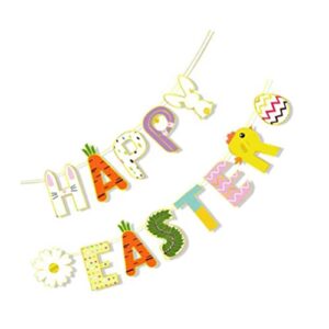 aboofan 1 set happy easter banner bunny sign rustic bunting garland easter hanging ornaments for easter theme party wall decorations