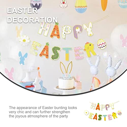 ABOOFAN 1 Set Happy Easter Banner Bunny Sign Rustic Bunting Garland Easter Hanging Ornaments for Easter Theme Party Wall Decorations