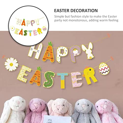 ABOOFAN 1 Set Happy Easter Banner Bunny Sign Rustic Bunting Garland Easter Hanging Ornaments for Easter Theme Party Wall Decorations