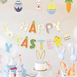 ABOOFAN 1 Set Happy Easter Banner Bunny Sign Rustic Bunting Garland Easter Hanging Ornaments for Easter Theme Party Wall Decorations