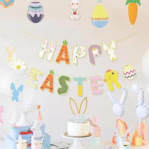 ABOOFAN 1 Set Happy Easter Banner Bunny Sign Rustic Bunting Garland Easter Hanging Ornaments for Easter Theme Party Wall Decorations