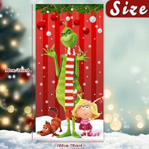 Grinch Christmas Decorations The Grinch Door Cover Red Backdrop Funny Xmas Hanging Banners Merry Christmas Porch Sign for Indoor Outside Front Door Party Supplies