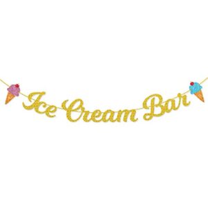 ice cream bar gold glitter banner sign garland pre-strung for ice cream themed birthday party baby shower decorations