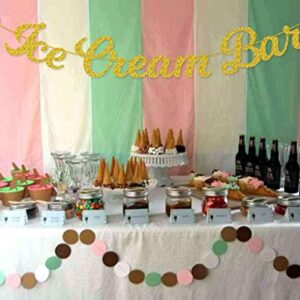 Ice Cream Bar Gold Glitter Banner Sign Garland Pre-strung for Ice Cream Themed Birthday Party Baby Shower Decorations