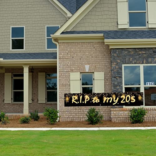 Joyiou Happy 30th Birthday R.I.P To My 20s Backdrop Banner Decorations for Women & Men, Large Black Gold 30 Birthday Party Sign Supplies, thirty Birthday Photo Booth Props Décor for Indoor Outdoor (9.8x1.6ft)