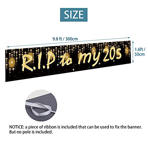 Joyiou Happy 30th Birthday R.I.P To My 20s Backdrop Banner Decorations for Women & Men, Large Black Gold 30 Birthday Party Sign Supplies, thirty Birthday Photo Booth Props Décor for Indoor Outdoor (9.8x1.6ft)