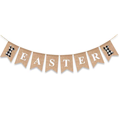 Easter Banner Bunny Burlap Mantel Garlands Black White Buffalo Plaid Bunting Home Decoration Sign Supplies