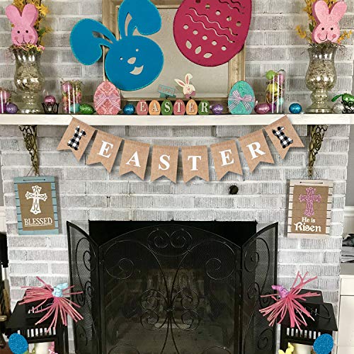 Easter Banner Bunny Burlap Mantel Garlands Black White Buffalo Plaid Bunting Home Decoration Sign Supplies