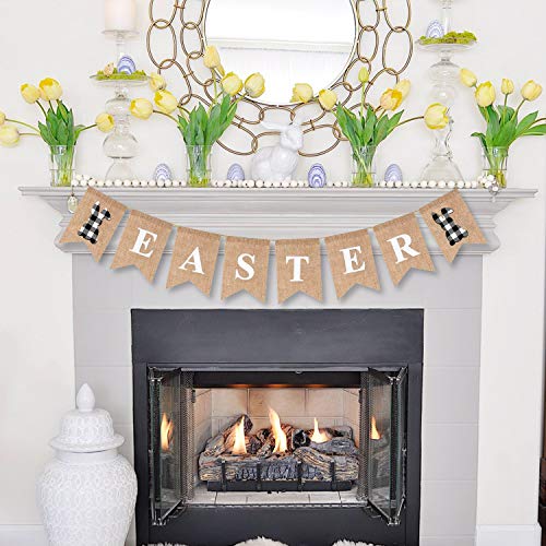 Easter Banner Bunny Burlap Mantel Garlands Black White Buffalo Plaid Bunting Home Decoration Sign Supplies