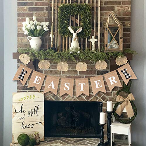 Easter Banner Bunny Burlap Mantel Garlands Black White Buffalo Plaid Bunting Home Decoration Sign Supplies