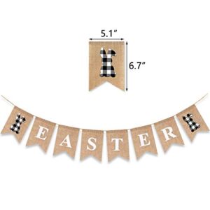 Easter Banner Bunny Burlap Mantel Garlands Black White Buffalo Plaid Bunting Home Decoration Sign Supplies