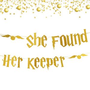 gold glitter bachelorette party banner decorations – bridal shower hen party decorations supplies, wedding party decoration, gold glitter banner | she found her keeper