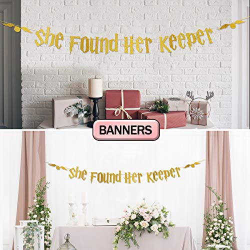 Gold Glitter Bachelorette Party Banner Decorations - Bridal Shower Hen Party Decorations Supplies, Wedding Party Decoration, Gold Glitter Banner | She Found Her Keeper